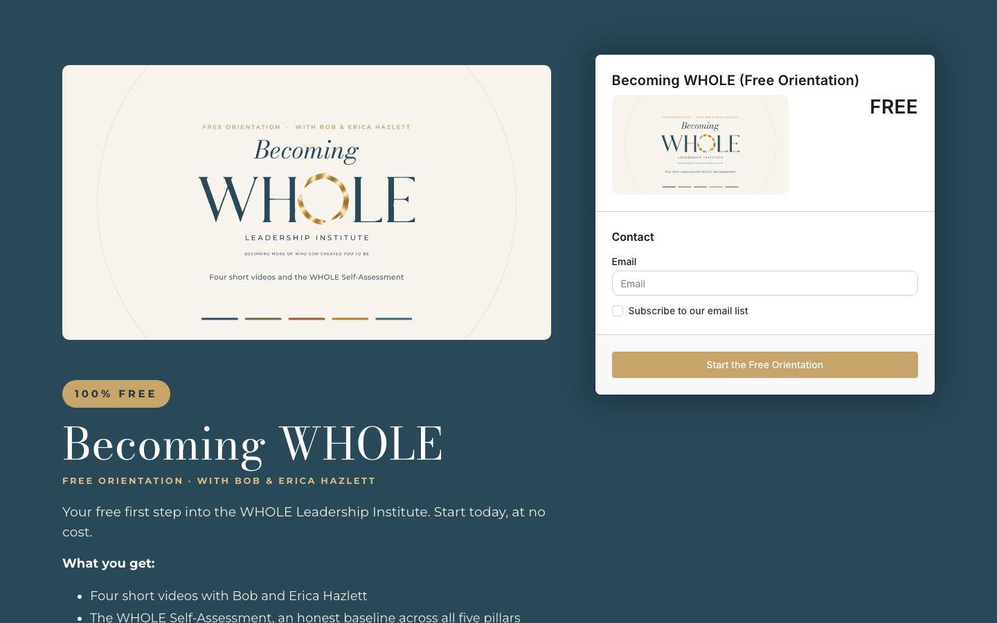 The free orientation checkout page